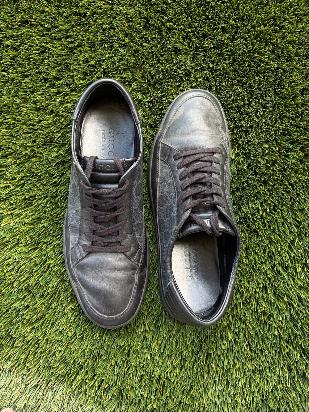 Gucci Men’s Black Monogram Lace-Up Sneakers